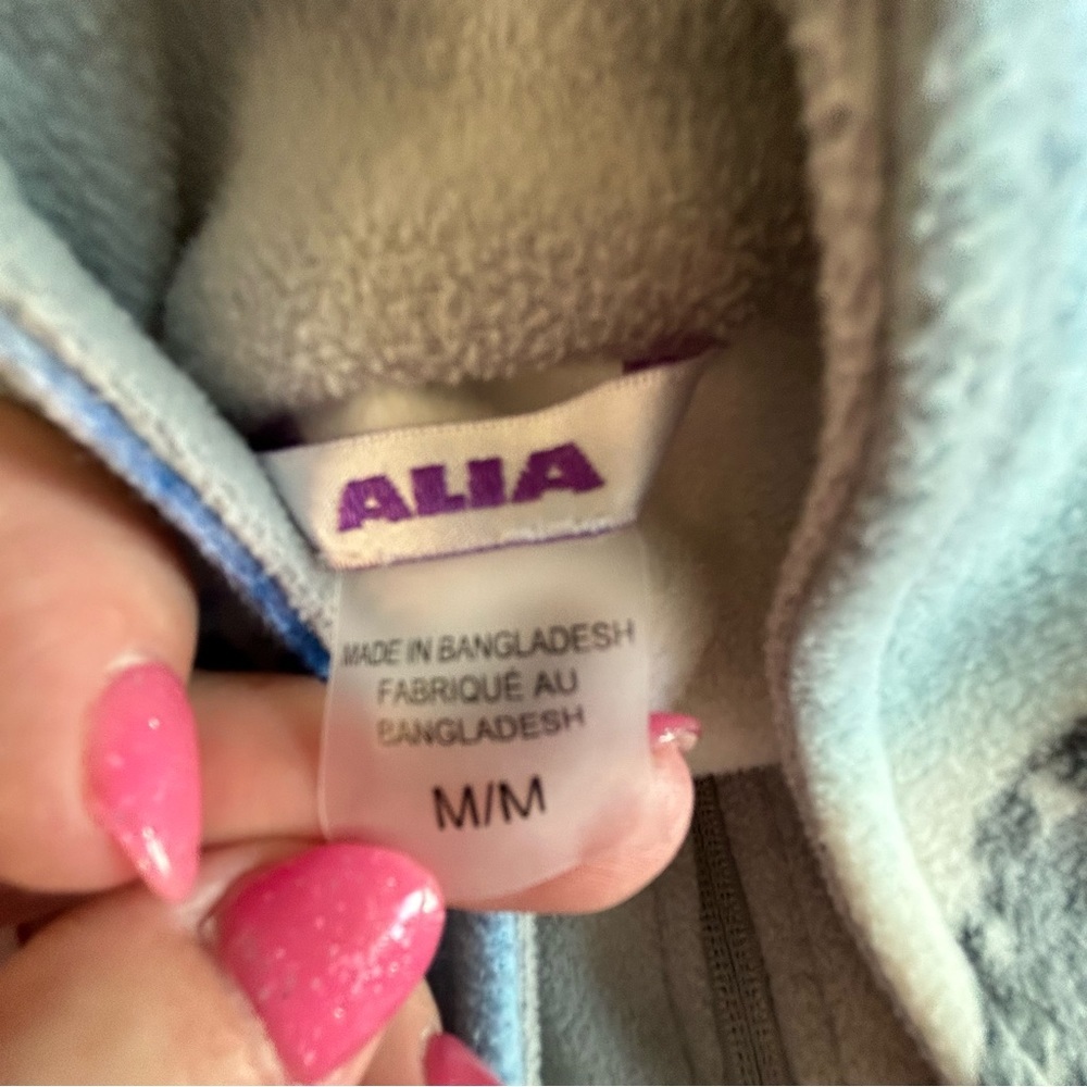 Alia Blue White Gray Paisley Zip-Front Fleece Jacket - Picture 4 of 6